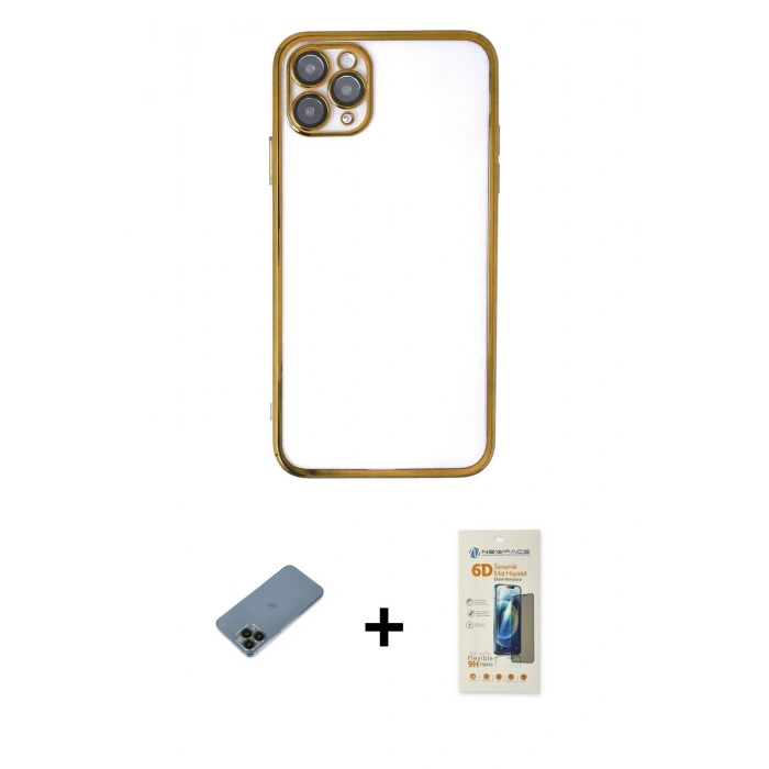 MARSİLYAN™- iPhone 11 Pro Kılıf Vadi Minimal - Siyah 6D Mat Seramik Hayalet Nano Ekran Koruyucu + Shine Kamera Lens Koruma Cam - SH