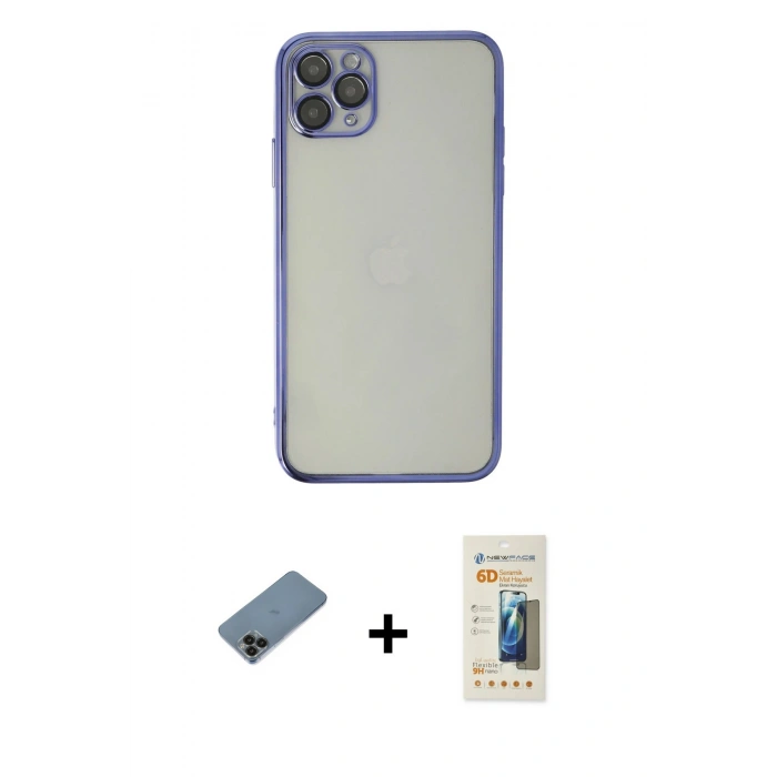 MARSİLYAN™- iPhone 11 Pro Kılıf Vadi Minimal - Siyah 6D Mat Seramik Hayalet Nano Ekran Koruyucu + Shine Kamera Lens Koruma Cam - SH