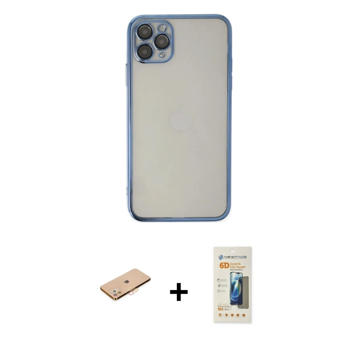 MARSİLYAN™- iPhone 11 Pro Kılıf Vadi Minimal - Siyah 6D Mat Seramik Hayalet Nano Ekran Koruyucu + Turuncu Renkli Kamera Lens Koruma Cam