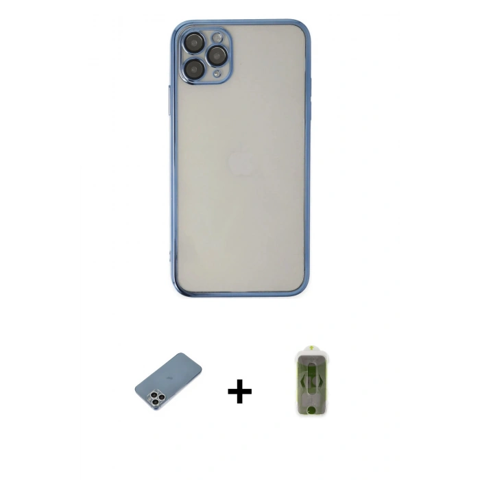 MARSİLYAN™- iPhone 11 Pro Kılıf Vadi Minimal - Siyah Joko Magic 5D Hayalet Cam + Gümüş Shine Kamera Lens Koruma Cam