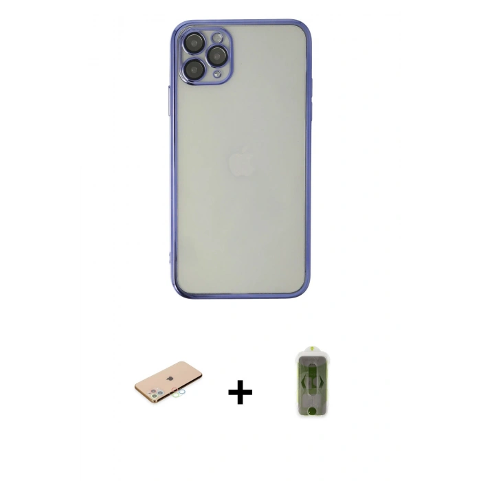 MARSİLYAN™- iPhone 11 Pro Kılıf Vadi Minimal - Siyah Joko Magic 5D Hayalet Cam + Renkli Kamera Lens Koruma Cam - MI