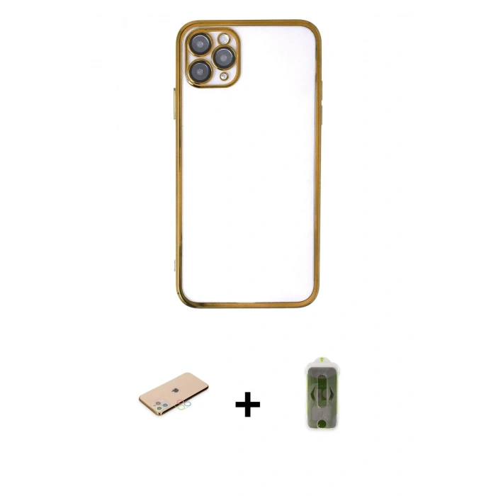 MARSİLYAN™- iPhone 11 Pro Kılıf Vadi Minimal - Siyah Joko Magic 5D Hayalet Cam + Renkli Kamera Lens Koruma Cam - MI