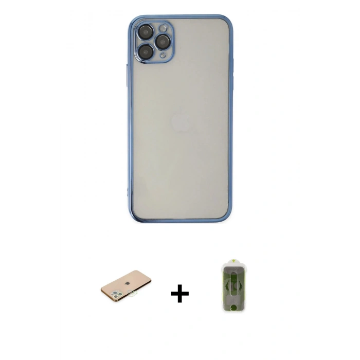 MARSİLYAN™- iPhone 11 Pro Kılıf Vadi Minimal - Siyah Joko Magic 5D Hayalet Cam + Renkli Kamera Lens Koruma Cam - YL