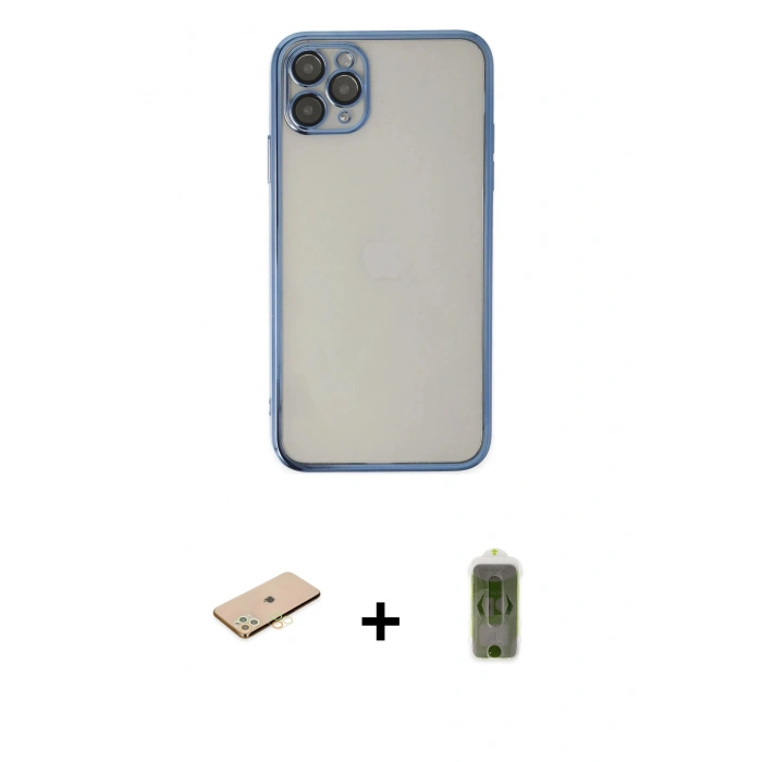 MARSİLYAN™- iPhone 11 Pro Kılıf Vadi Minimal - Siyah Joko Magic 5D Hayalet Cam + Renkli Kamera Lens Koruma Cam - PE