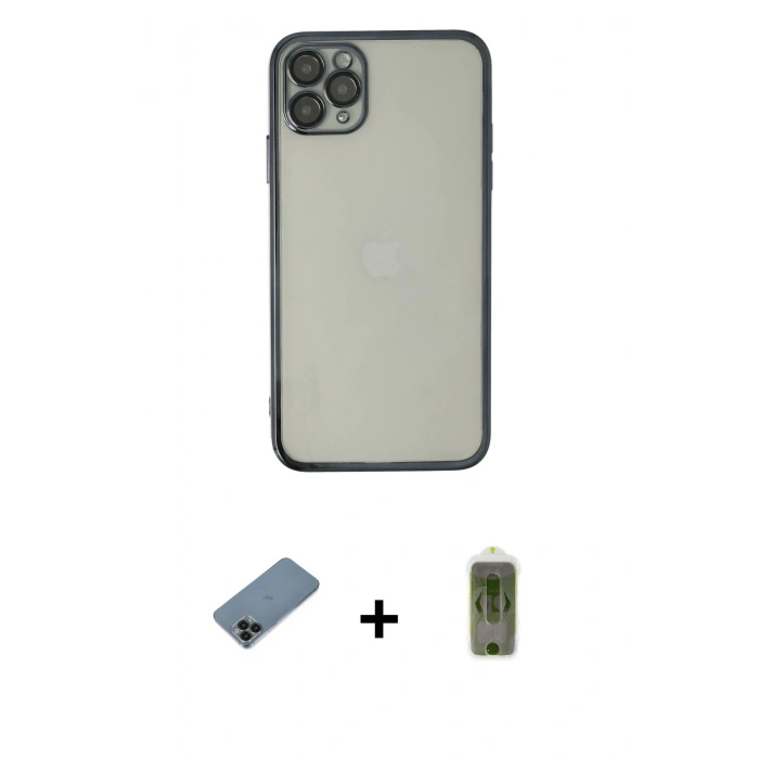 MARSİLYAN™- iPhone 11 Pro Kılıf Vadi Minimal - Siyah Joko Magic 5D Hayalet Cam + Shine Kamera Lens Koruma Cam - SH