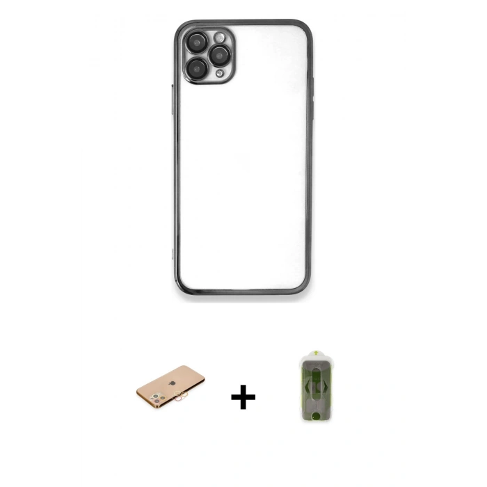 MARSİLYAN™- iPhone 11 Pro Kılıf Vadi Minimal - Siyah Joko Magic 5D Hayalet Cam + Renkli Kamera Lens Koruma Cam - TU