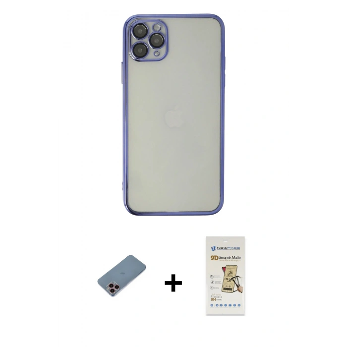 MARSİLYAN™- iPhone 11 Pro Kılıf Vadi Minimal - Siyah Mat Seramik Nano Ekran Koruyucu + Shine Kamera Lens Koruma Cam - PE