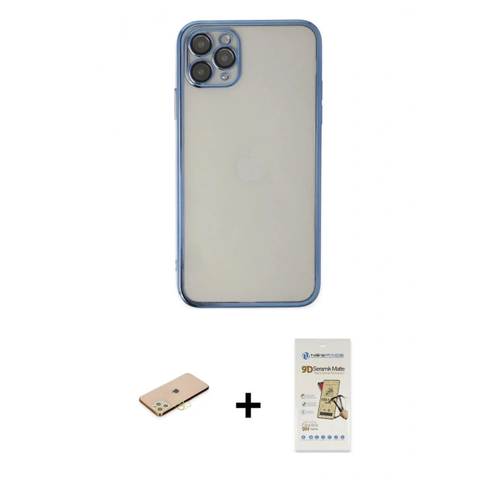 MARSİLYAN™- iPhone 11 Pro Kılıf Vadi Minimal - Siyah Mat Seramik Nano Ekran Koruyucu + Renkli Kamera Lens Koruma Cam - SI