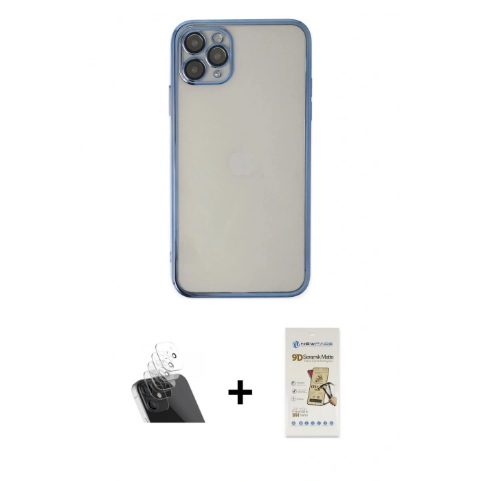 MARSİLYAN™- iPhone 11 Pro Kılıf Vadi Minimal - Siyah Mat Seramik Nano Ekran Koruyucu + Kamera Lens Koruma Cam - SF