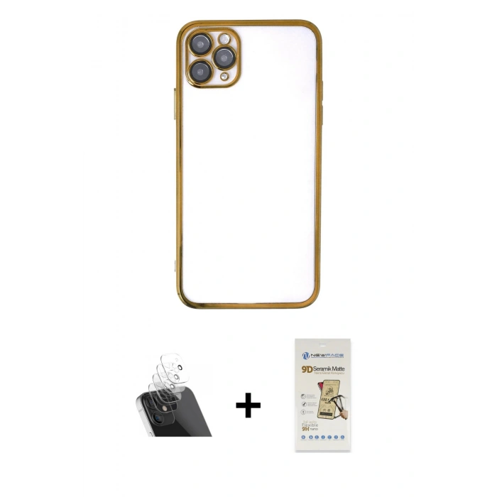 MARSİLYAN™- iPhone 11 Pro Kılıf Vadi Minimal - Siyah Mat Seramik Nano Ekran Koruyucu + Kamera Lens Koruma Cam - SF