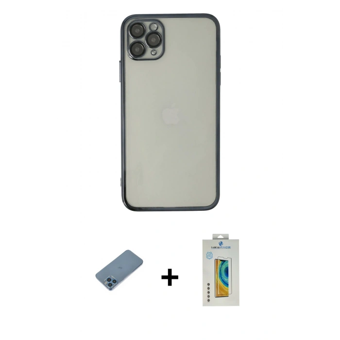 MARSİLYAN™- iPhone 11 Pro Kılıf Vadi Minimal - Siyah Polymer Nano Ekran Koruyucu + Shine Kamera Lens Koruma Cam - MI