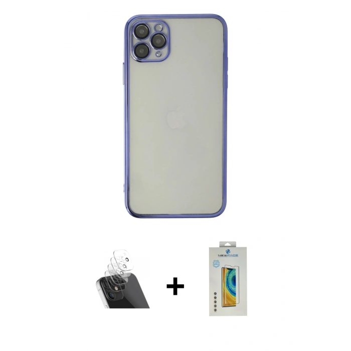 MARSİLYAN™- iPhone 11 Pro Kılıf Vadi Minimal - Siyah Polymer Nano Ekran Koruyucu + Kamera Lens Koruma Cam - SF