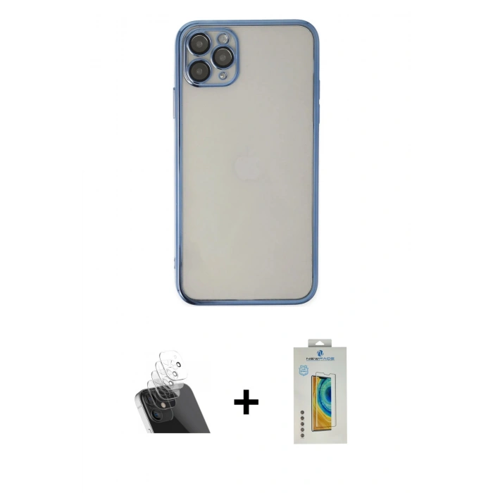 MARSİLYAN™- iPhone 11 Pro Kılıf Vadi Minimal - Siyah Polymer Nano Ekran Koruyucu + Kamera Lens Koruma Cam - SF