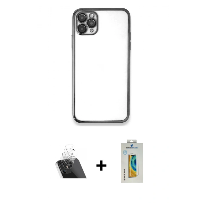 MARSİLYAN™- iPhone 11 Pro Kılıf Vadi Minimal - Siyah Polymer Nano Ekran Koruyucu + Kamera Lens Koruma Cam - SF
