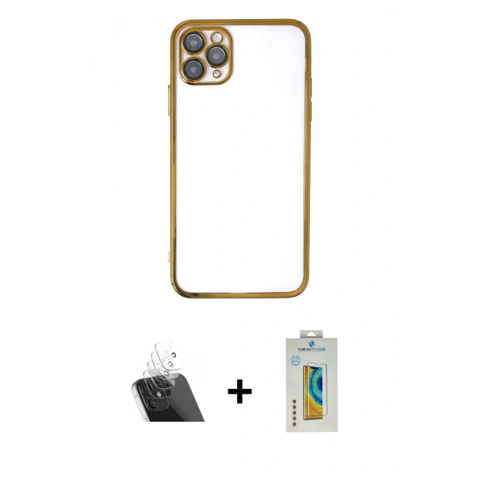 MARSİLYAN™- iPhone 11 Pro Kılıf Vadi Minimal - Siyah Polymer Nano Ekran Koruyucu + Kamera Lens Koruma Cam - SF