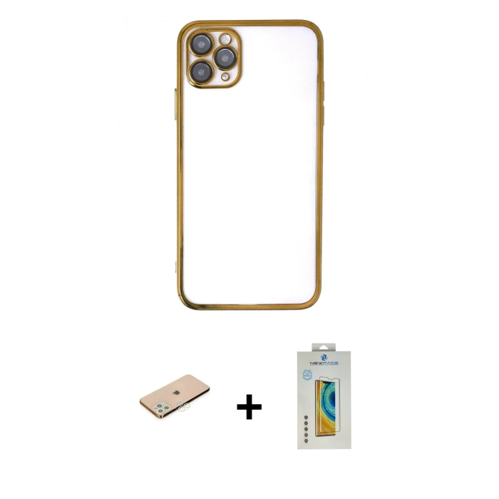 MARSİLYAN™- iPhone 11 Pro Kılıf Vadi Minimal - Siyah Polymer Nano Ekran Koruyucu + Renkli Kamera Lens Koruma Cam - YL