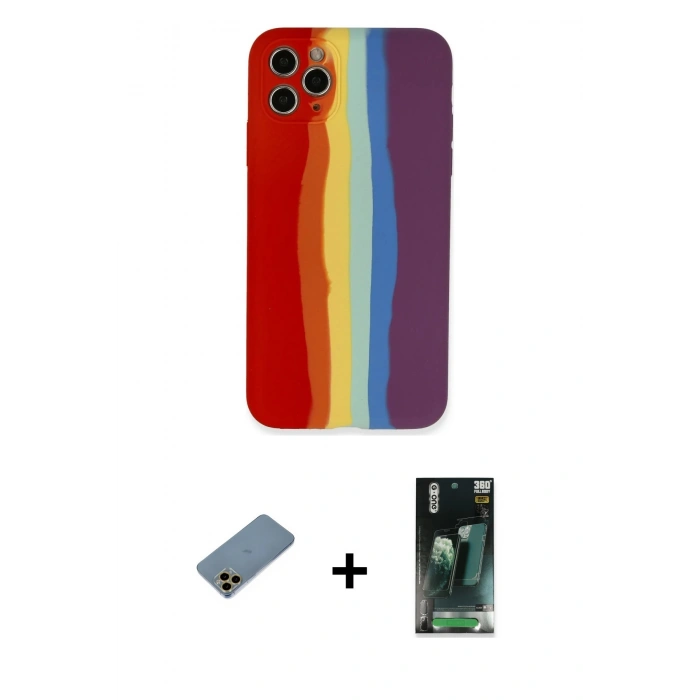 MARSİLYAN™- iPhone 11 Pro Kılıf Yadigar Çizgi - Şeffaf 360 Full Body Arka Koruyucu + Shine Kamera Lens Koruma Cam - GD