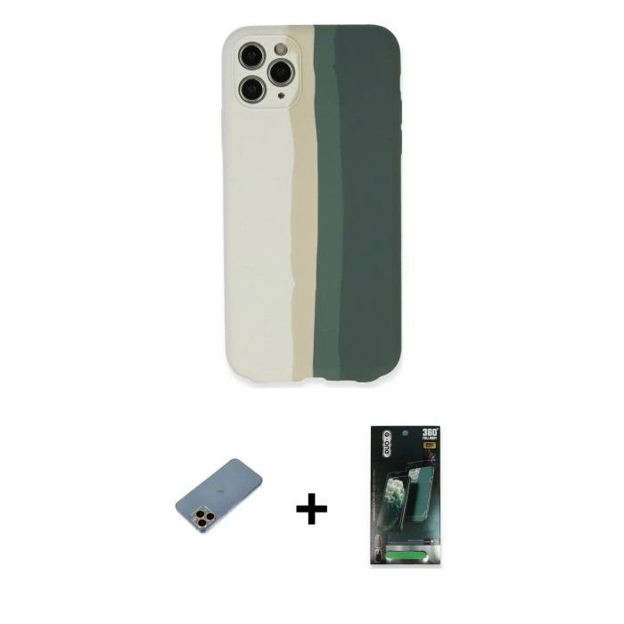 MARSİLYAN™- iPhone 11 Pro Kılıf Yadigar Çizgi - Şeffaf 360 Full Body Arka Koruyucu + Shine Kamera Lens Koruma Cam - GD