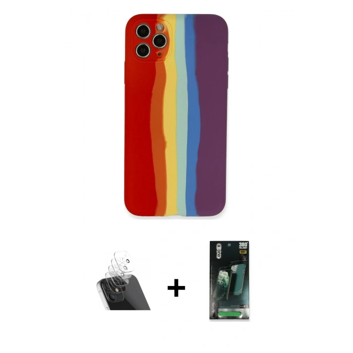 MARSİLYAN™- iPhone 11 Pro Kılıf Yadigar Çizgi - Şeffaf 360 Full Body Arka Koruyucu + Kamera Lens Koruma Cam - SF