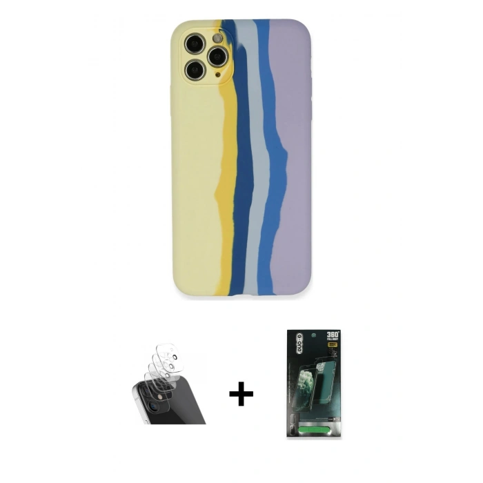 MARSİLYAN™- iPhone 11 Pro Kılıf Yadigar Çizgi - Şeffaf 360 Full Body Arka Koruyucu + Kamera Lens Koruma Cam - SF