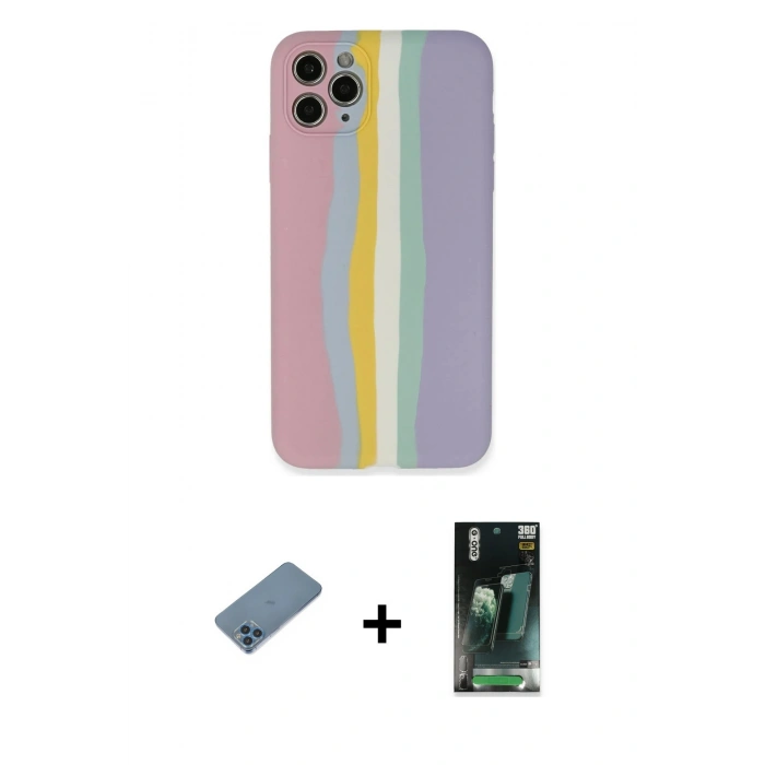 MARSİLYAN™- iPhone 11 Pro Kılıf Yadigar Çizgi - Şeffaf 360 Full Body Arka Koruyucu + Shine Kamera Lens Koruma Cam - MI