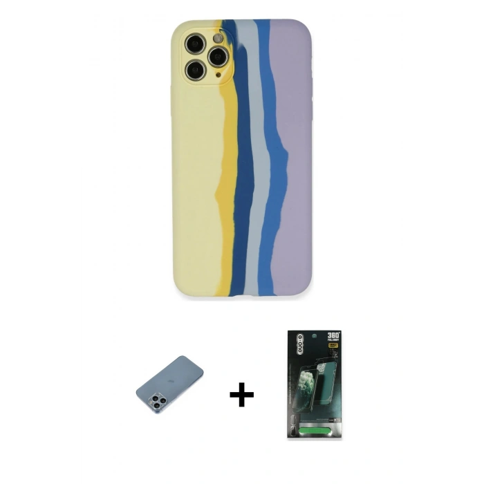 MARSİLYAN™- iPhone 11 Pro Kılıf Yadigar Çizgi - Şeffaf 360 Full Body Arka Koruyucu + Shine Kamera Lens Koruma Cam - SABE