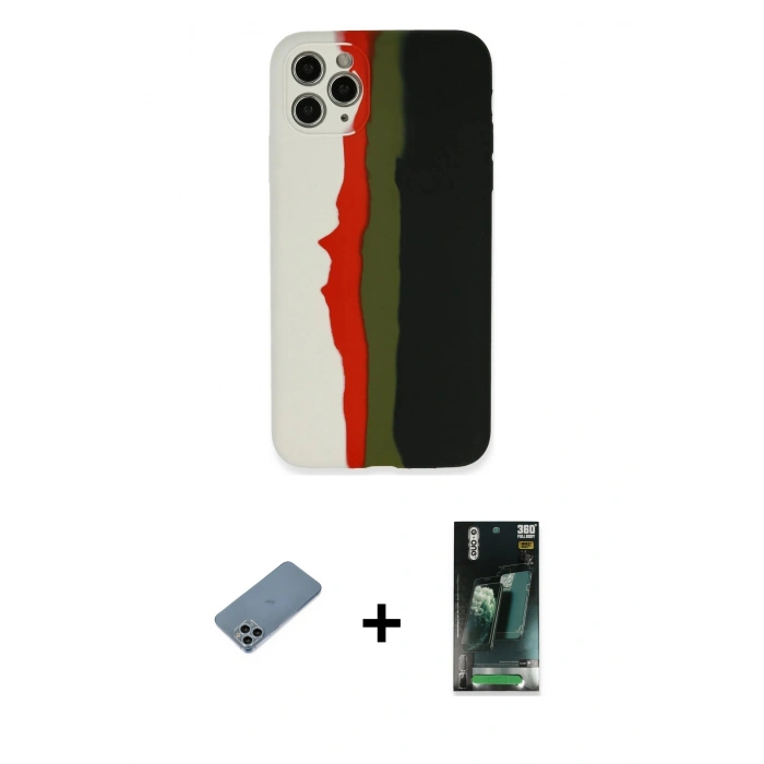 MARSİLYAN™- iPhone 11 Pro Kılıf Yadigar Çizgi - Şeffaf 360 Full Body Arka Koruyucu + Shine Kamera Lens Koruma Cam - SABE