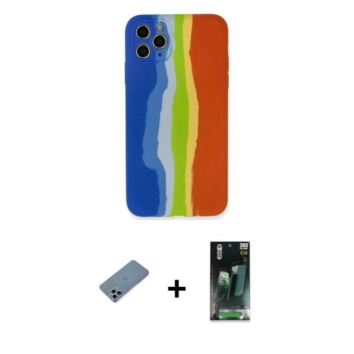 MARSİLYAN™- iPhone 11 Pro Kılıf Yadigar Çizgi - Şeffaf 360 Full Body Arka Koruyucu + Shine Kamera Lens Koruma Cam - SABE