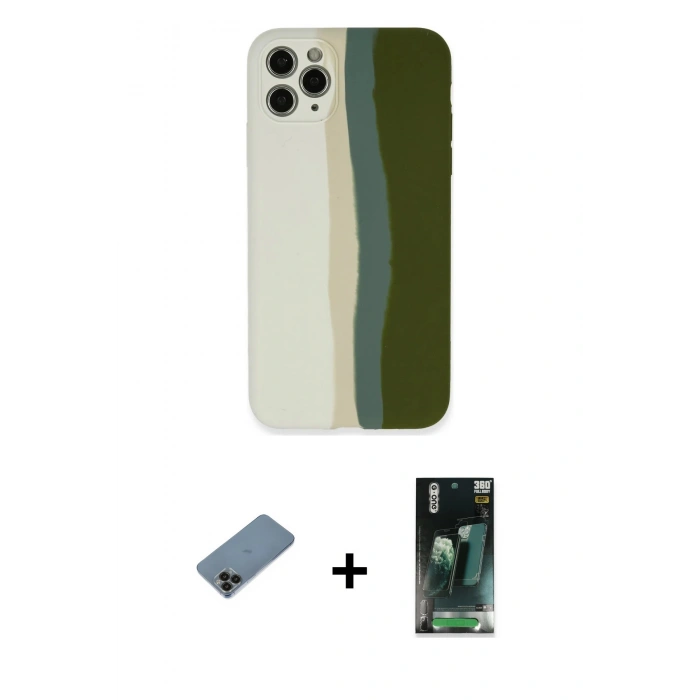 MARSİLYAN™- iPhone 11 Pro Kılıf Yadigar Çizgi - Şeffaf 360 Full Body Arka Koruyucu + Shine Kamera Lens Koruma Cam - SH