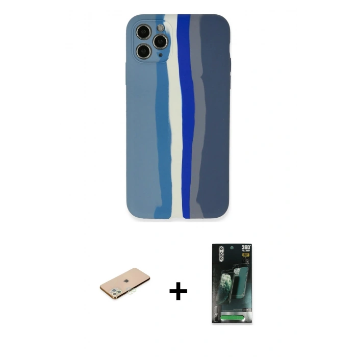 MARSİLYAN™- iPhone 11 Pro Kılıf Yadigar Çizgi - Şeffaf 360 Full Body Arka Koruyucu + Yeşil Renkli Kamera Lens Koruma Cam