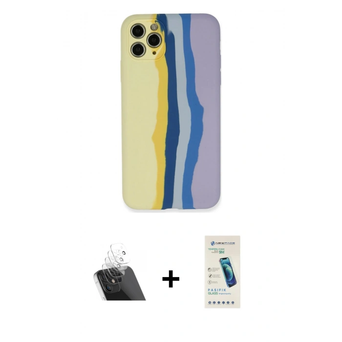 MARSİLYAN™- iPhone 11 Pro Kılıf Yadigar Çizgi - Şeffaf Pasifik Cam Ekran Koruyucu + Kamera Lens Koruma Cam - SF