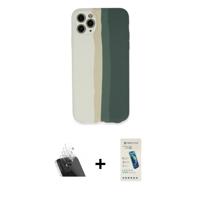 MARSİLYAN™- iPhone 11 Pro Kılıf Yadigar Çizgi - Şeffaf Pasifik Cam Ekran Koruyucu + Kamera Lens Koruma Cam - SF