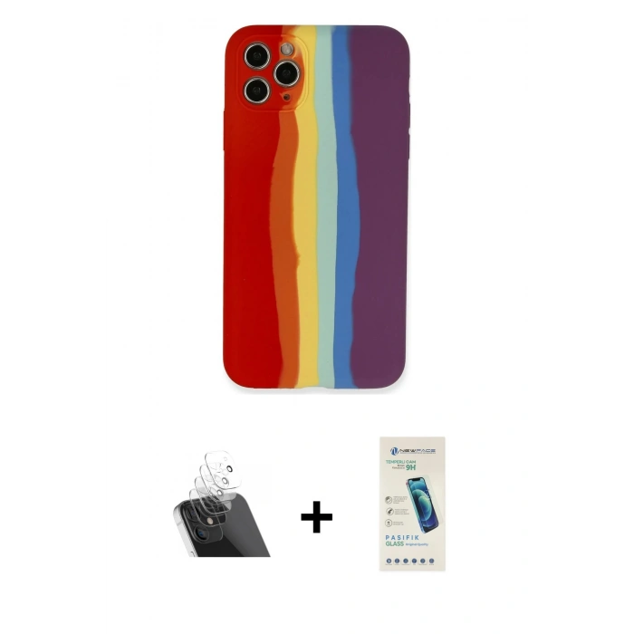 MARSİLYAN™- iPhone 11 Pro Kılıf Yadigar Çizgi - Şeffaf Pasifik Cam Ekran Koruyucu + Kamera Lens Koruma Cam - SF