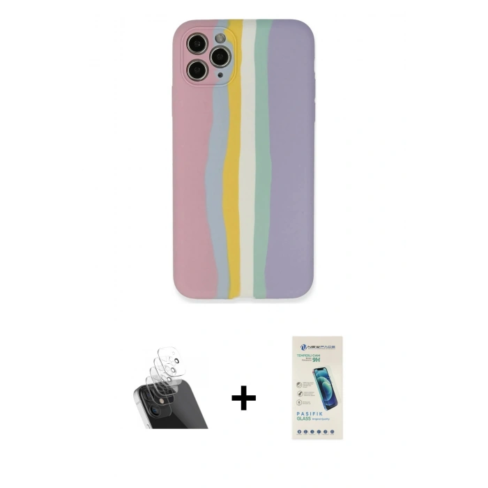 MARSİLYAN™- iPhone 11 Pro Kılıf Yadigar Çizgi - Şeffaf Pasifik Cam Ekran Koruyucu + Kamera Lens Koruma Cam - SF