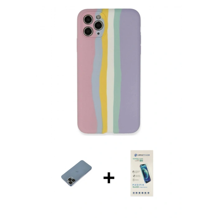 MARSİLYAN™- iPhone 11 Pro Kılıf Yadigar Çizgi - Şeffaf Pasifik Cam Ekran Koruyucu + Shine Kamera Lens Koruma Cam - SH