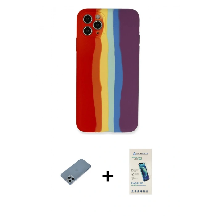 MARSİLYAN™- iPhone 11 Pro Kılıf Yadigar Çizgi - Şeffaf Pasifik Cam Ekran Koruyucu + Shine Kamera Lens Koruma Cam - SABE