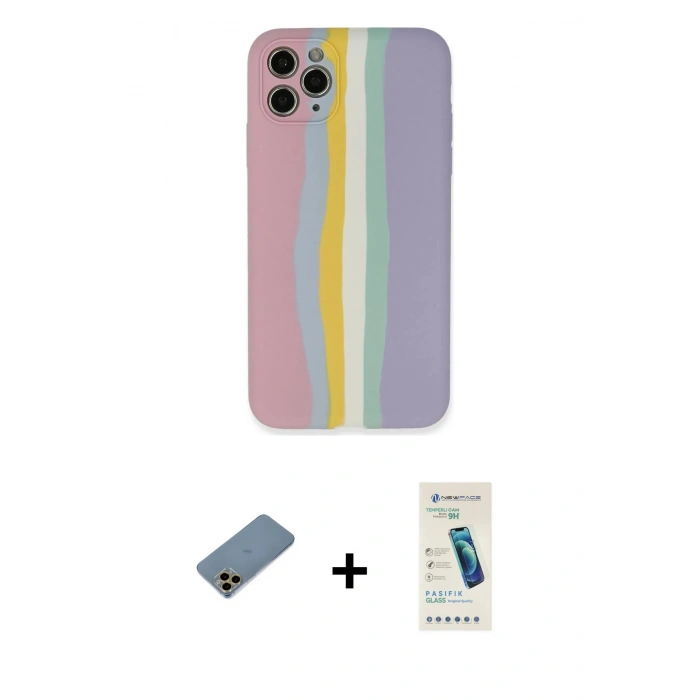 MARSİLYAN™- iPhone 11 Pro Kılıf Yadigar Çizgi - Şeffaf Pasifik Cam Ekran Koruyucu + Shine Kamera Lens Koruma Cam - GD