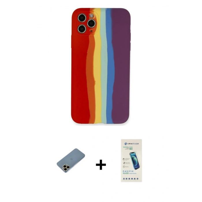 MARSİLYAN™- iPhone 11 Pro Kılıf Yadigar Çizgi - Şeffaf Pasifik Cam Ekran Koruyucu + Shine Kamera Lens Koruma Cam - GD