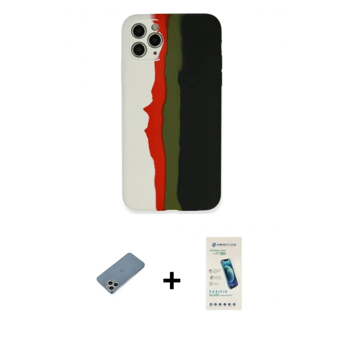 MARSİLYAN™- iPhone 11 Pro Kılıf Yadigar Çizgi - Şeffaf Pasifik Cam Ekran Koruyucu + Shine Kamera Lens Koruma Cam - GS