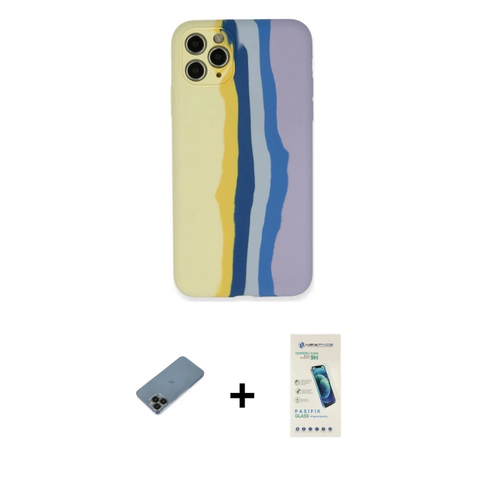 MARSİLYAN™- iPhone 11 Pro Kılıf Yadigar Çizgi - Şeffaf Pasifik Cam Ekran Koruyucu + Shine Kamera Lens Koruma Cam - SH