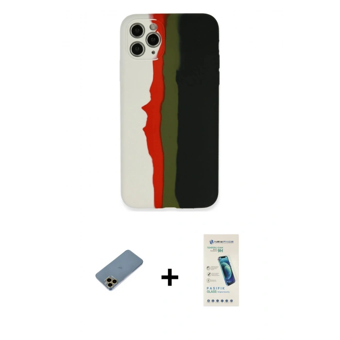 MARSİLYAN™- iPhone 11 Pro Kılıf Yadigar Çizgi - Şeffaf Pasifik Cam Ekran Koruyucu + Shine Kamera Lens Koruma Cam - GD