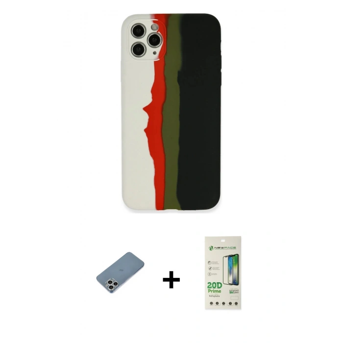 MARSİLYAN™- iPhone 11 Pro Kılıf Yadigar Çizgi - Siyah 20D Premium Cam Ekran Koruyucu + Shine Kamera Lens Koruma Cam - GS