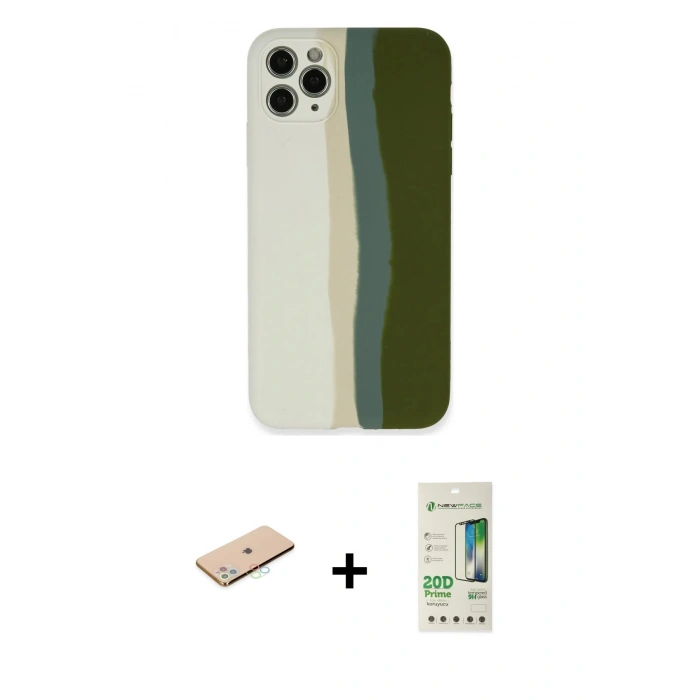 MARSİLYAN™- iPhone 11 Pro Kılıf Yadigar Çizgi - Siyah 20D Premium Cam Ekran Koruyucu + Renkli Kamera Lens Koruma Cam - MI