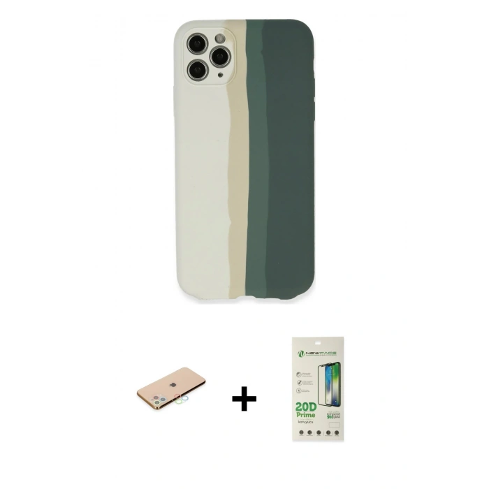 MARSİLYAN™- iPhone 11 Pro Kılıf Yadigar Çizgi - Siyah 20D Premium Cam Ekran Koruyucu + Renkli Kamera Lens Koruma Cam - MI
