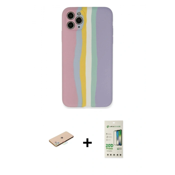 MARSİLYAN™- iPhone 11 Pro Kılıf Yadigar Çizgi - Siyah 20D Premium Cam Ekran Koruyucu + Renkli Kamera Lens Koruma Cam - MI