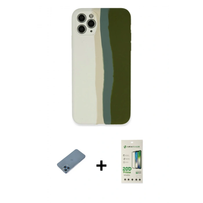 MARSİLYAN™- iPhone 11 Pro Kılıf Yadigar Çizgi - Siyah 20D Premium Cam Ekran Koruyucu + Shine Kamera Lens Koruma Cam - MI