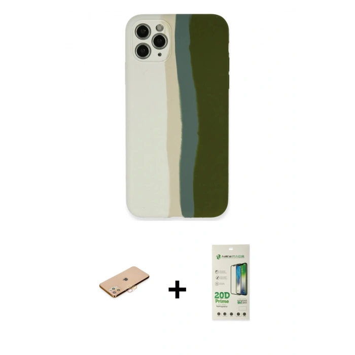 MARSİLYAN™- iPhone 11 Pro Kılıf Yadigar Çizgi - Siyah 20D Premium Cam Ekran Koruyucu + Renkli Kamera Lens Koruma Cam - TU