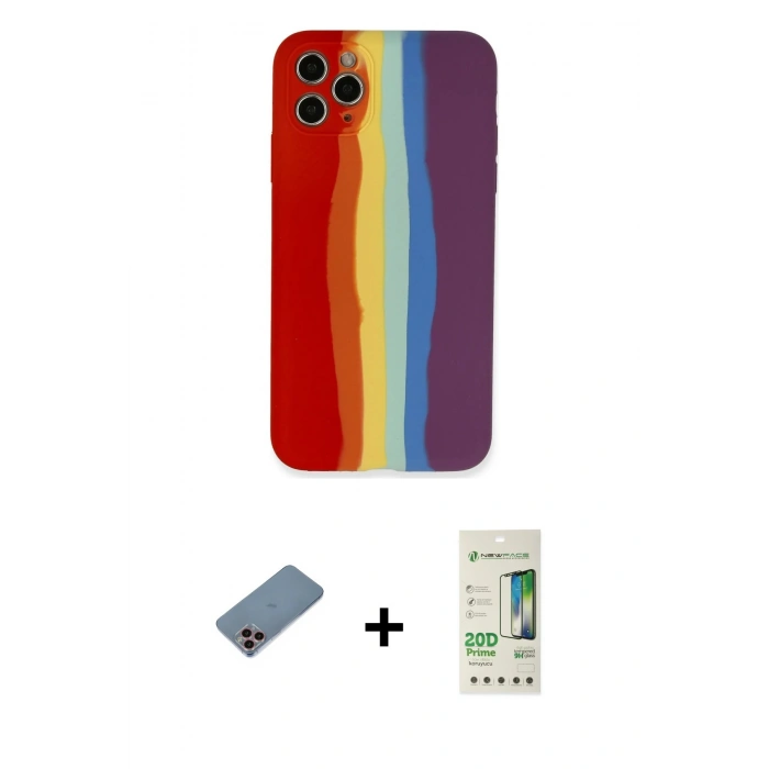 MARSİLYAN™- iPhone 11 Pro Kılıf Yadigar Çizgi - Siyah 20D Premium Cam Ekran Koruyucu + Shine Kamera Lens Koruma Cam - PE