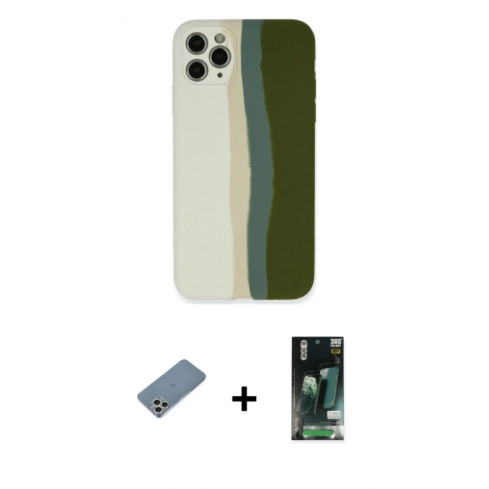 MARSİLYAN™- iPhone 11 Pro Kılıf Yadigar Çizgi - Siyah 360 Mat Full Body Arka Koruyucu + Shine Kamera Lens Koruma Cam - GS