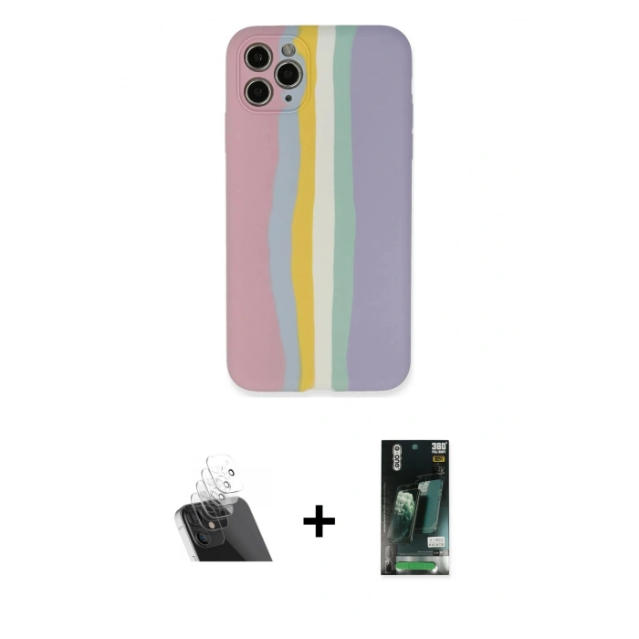 MARSİLYAN™- iPhone 11 Pro Kılıf Yadigar Çizgi - Siyah 360 Mat Full Body Arka Koruyucu + Kamera Lens Koruma Cam - SF